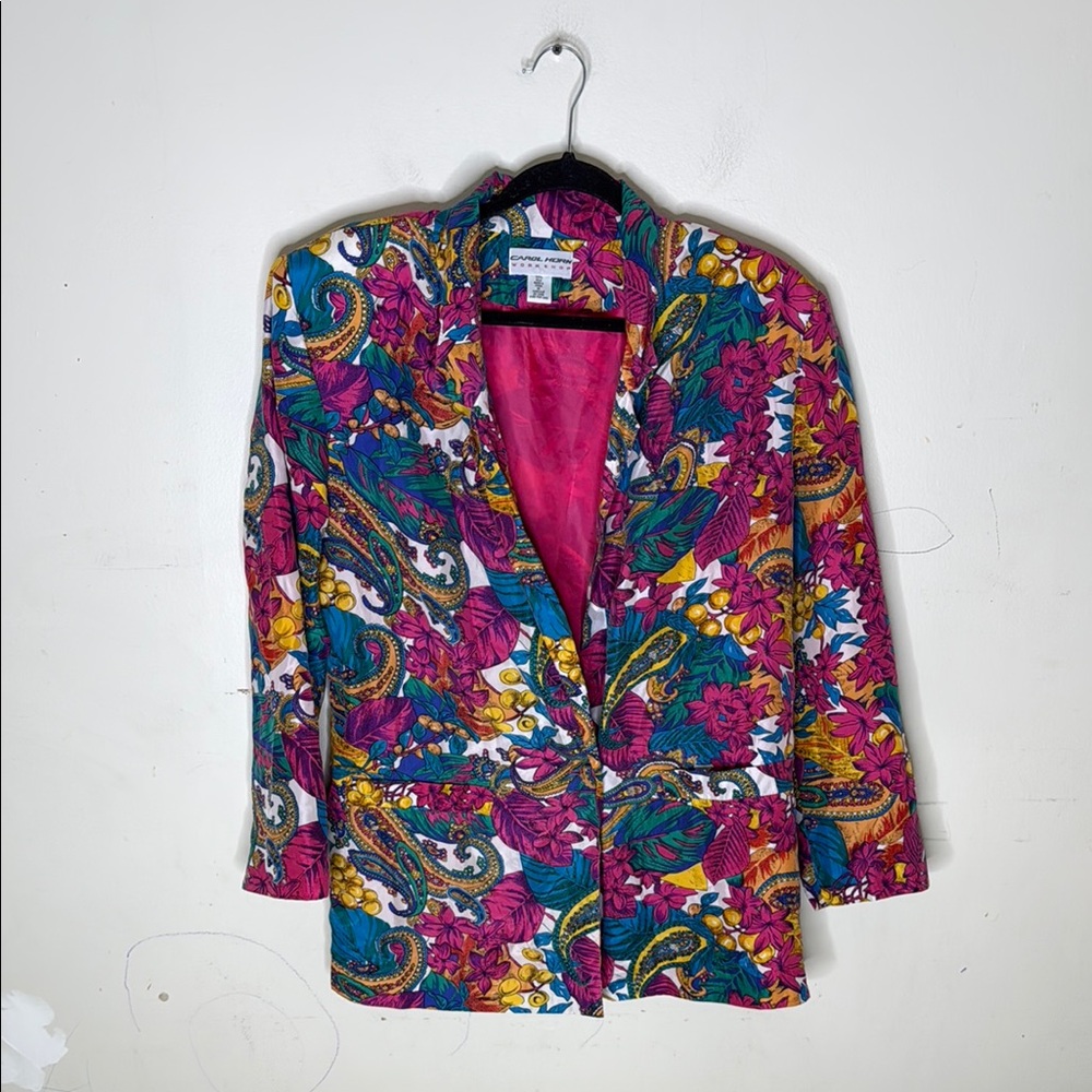 Carol Horn Workshop Vintage Pink and Blue Floral Patterned Blazer Medium